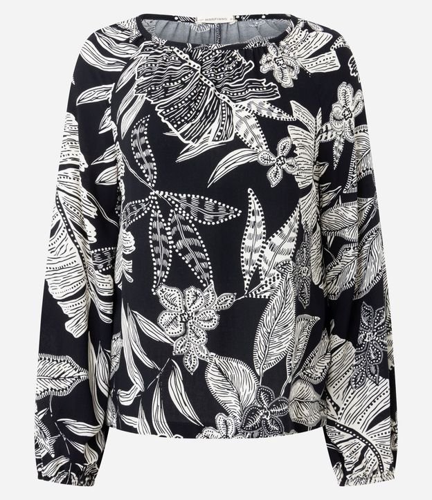 Blusa en Viscosa con Estampado de Follaje y Escote Canoa