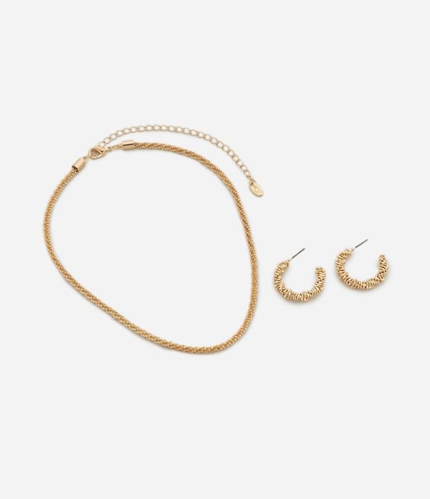 Conjunto de Collar y Caravanas Aro con Efecto Brillante 2