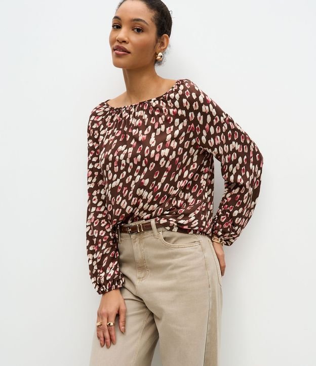 Blusa Manga Larga en Viscosa con Estampada Abstracta 1