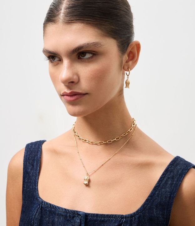 Conjunto de Collar Capas y Caravana con Colgante de Flor 4