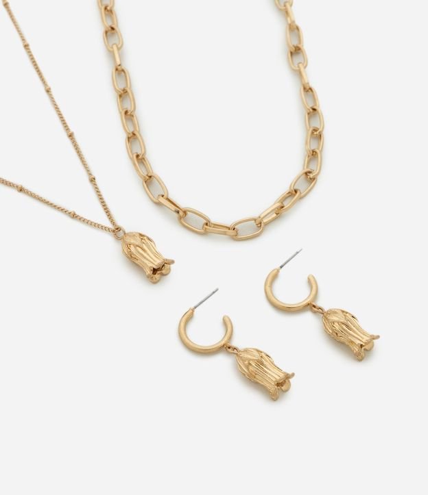 Conjunto de Collar Capas y Caravana con Colgante de Flor