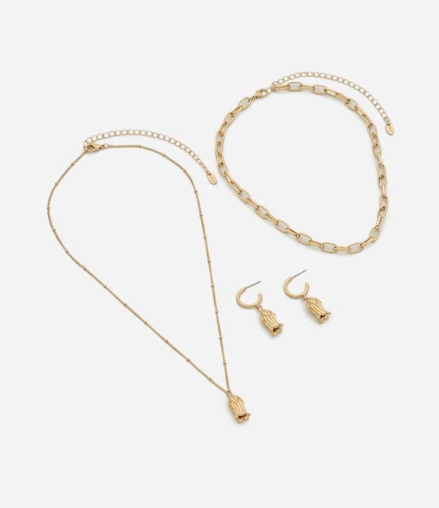 Conjunto de Collar Capas y Caravana con Colgante de Flor 2