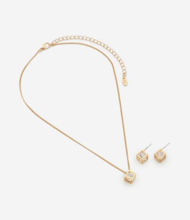 Conjunto de Collar y Caravanas con Colgante Geométrico