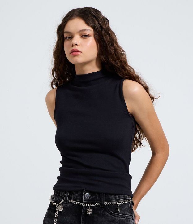 Blusa Musculosa Básica de Algodón con Cuello Alto
