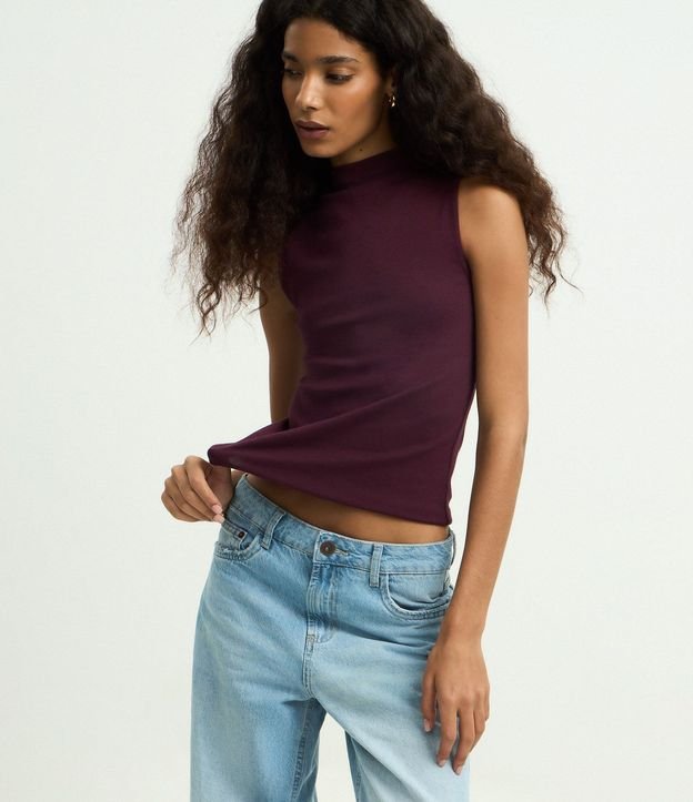 Blusa Musculosa Básica de Algodón con Cuello Alto