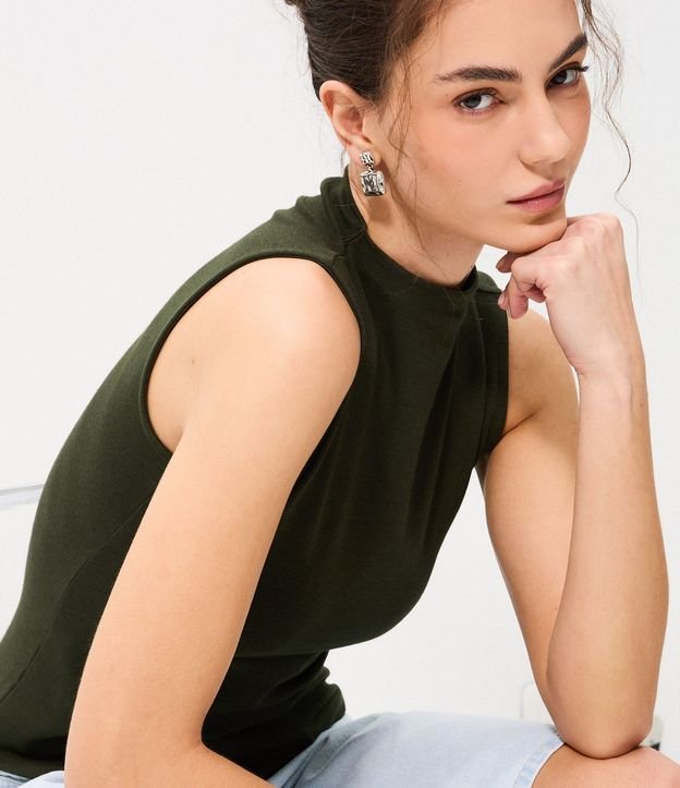 Blusa Musculosa Básica de Algodón con Cuello Alto
