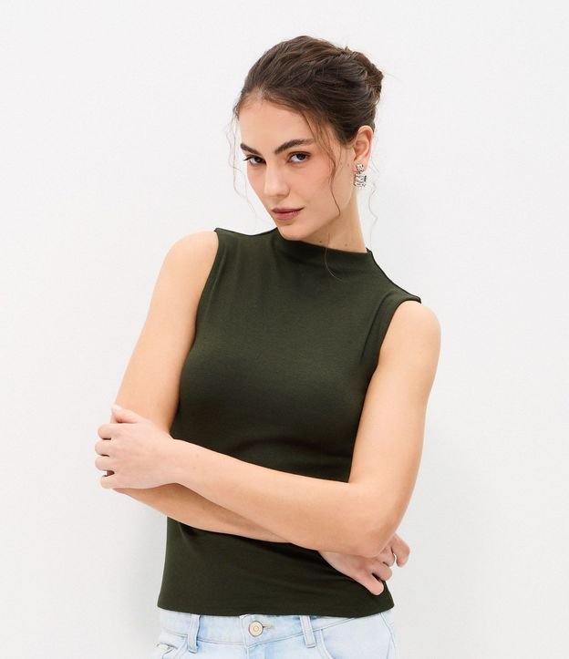 Blusa Musculosa Básica de Algodón con Cuello Alto 3