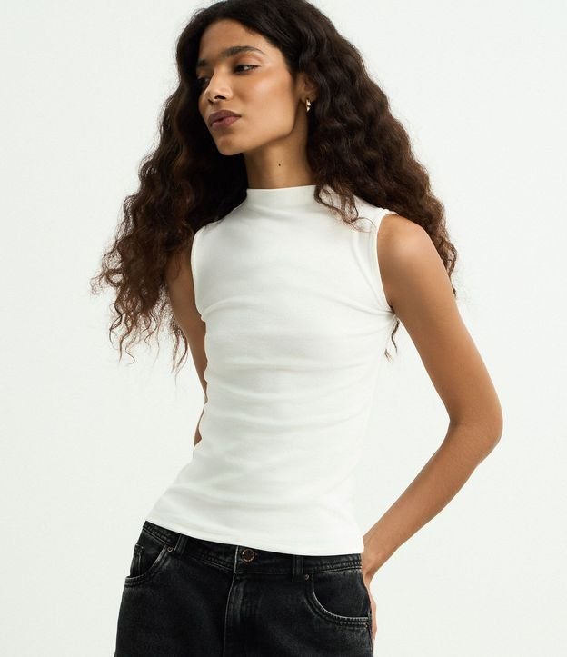 Blusa Musculosa Básica de Algodón con Cuello Alto