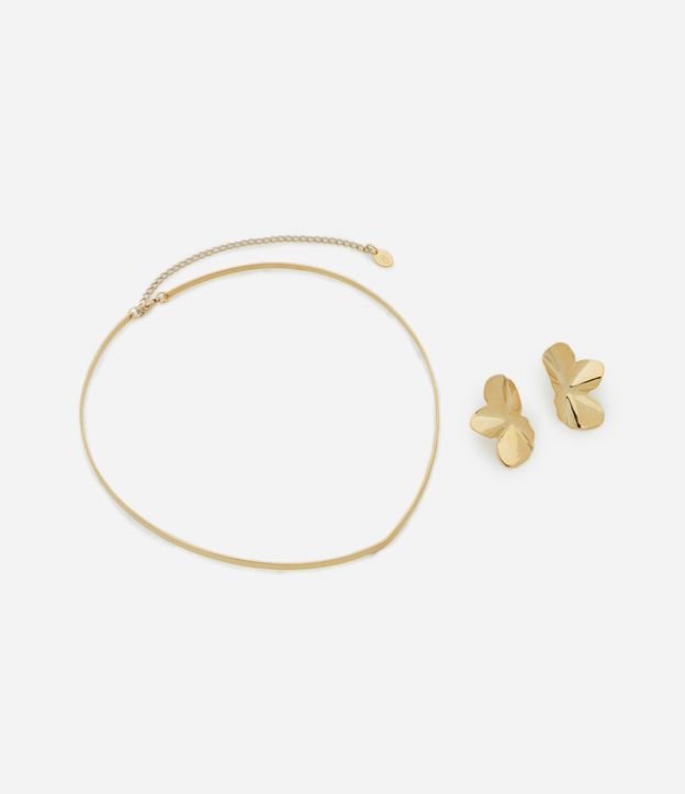 Conjunto de Choker Rígida y Caravana Media Flor 2