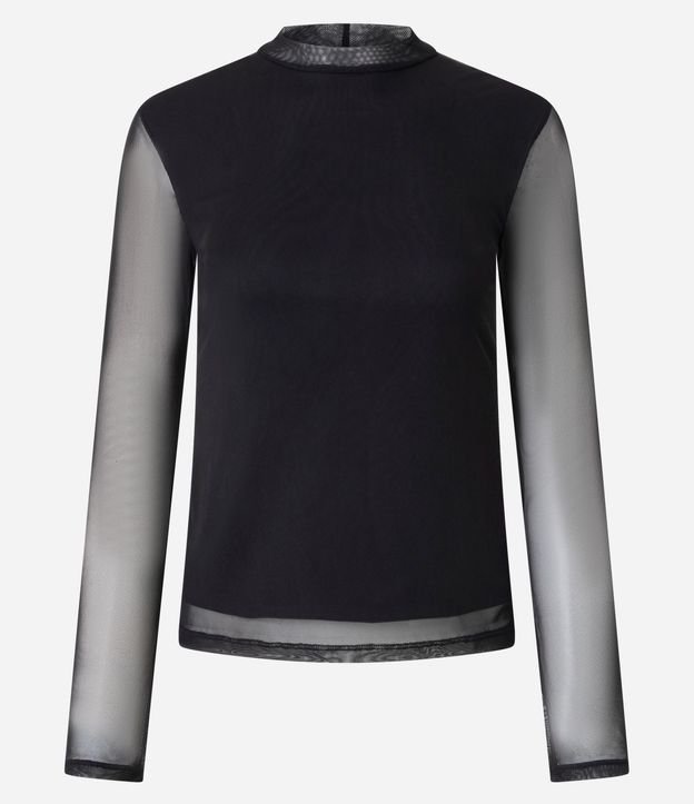 Blusa en Tule con Manga Larga y Cuello Justo 4