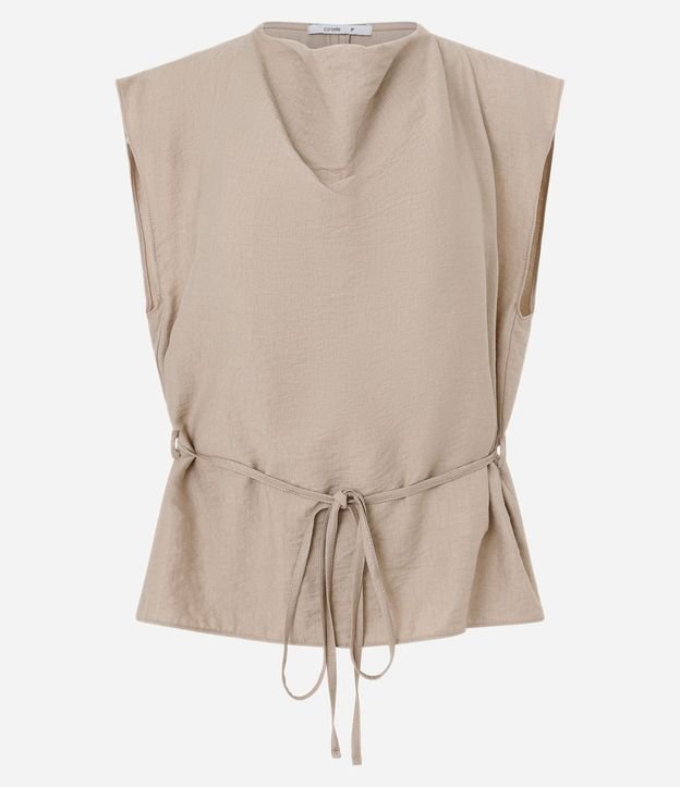 Blusa Manga Corta en Crepé con Escote Degagê y Lazo