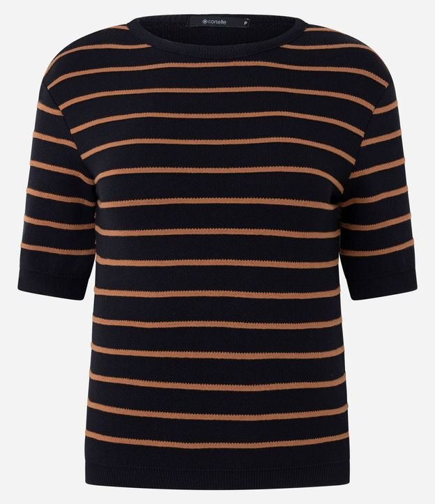 Blusa Manga Corta en Punto con Estampa Rayada 4