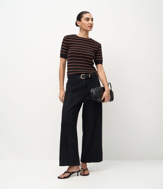 Blusa Manga Corta en Punto con Estampa Rayada 2