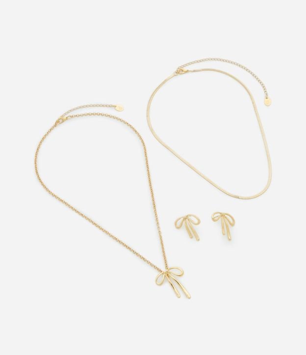 Conjunto Collar y Caravana en Metal con Colgante de Lazo en Light Gold 2
