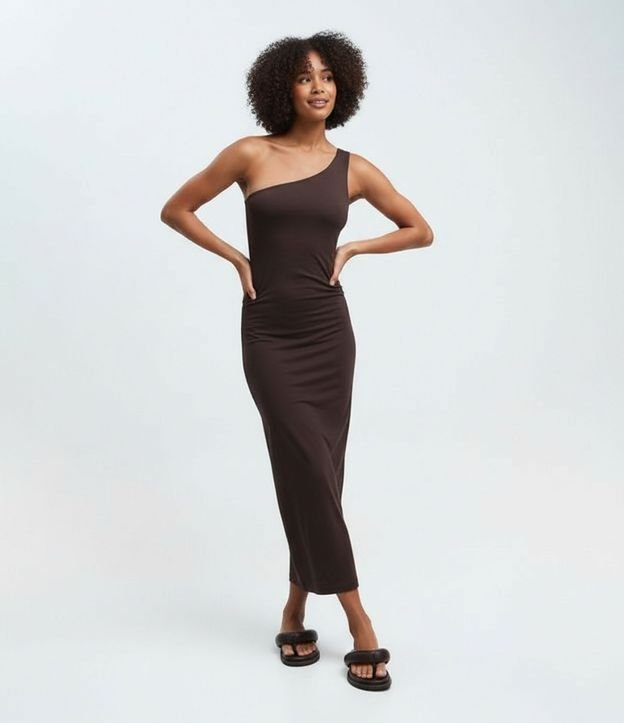 Vestido Midi Assimétrico Hombro Único con Encaje Lateral 5