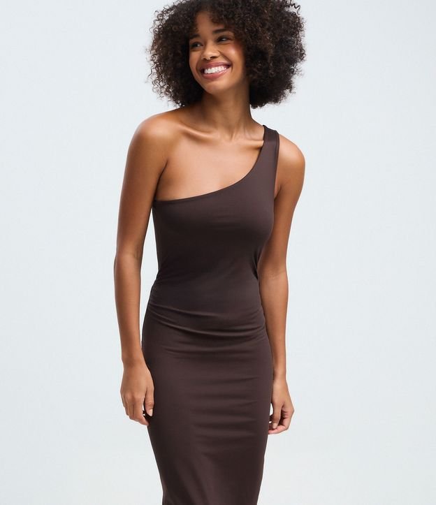 Vestido Midi Assimétrico Hombro Único con Encaje Lateral 4