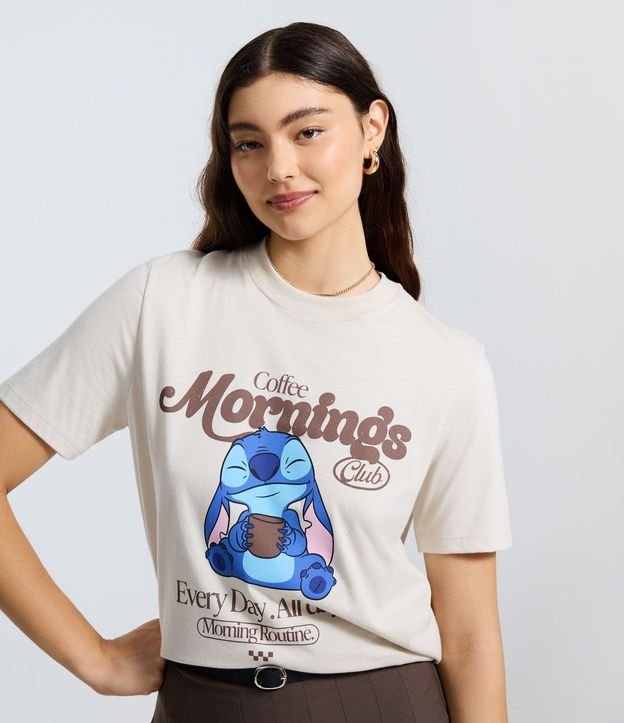 Remera alargada en Algodón con Estampado Stitch Coffee Morning