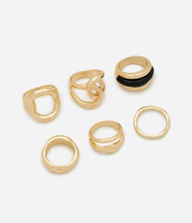 Kit 6 Anillos Liso y Resina Light Gold 2