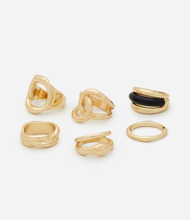 Kit 6 Anillos Liso y Resina Light Gold 3