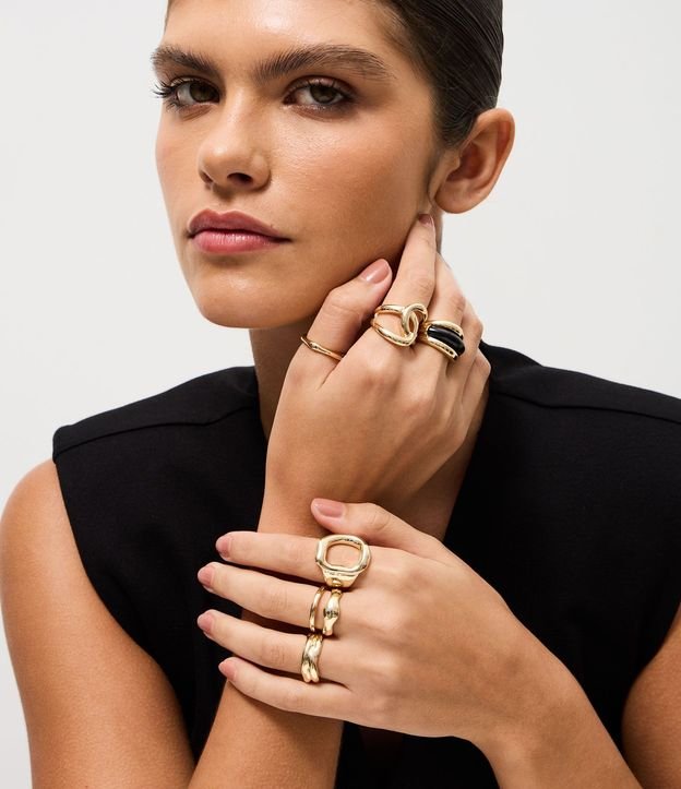 Kit 6 Anillos Liso y Resina Light Gold