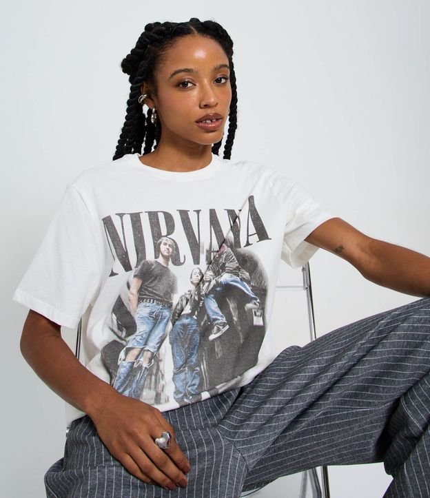 Remera en Algodón con Estampado y Lettering Nirvana