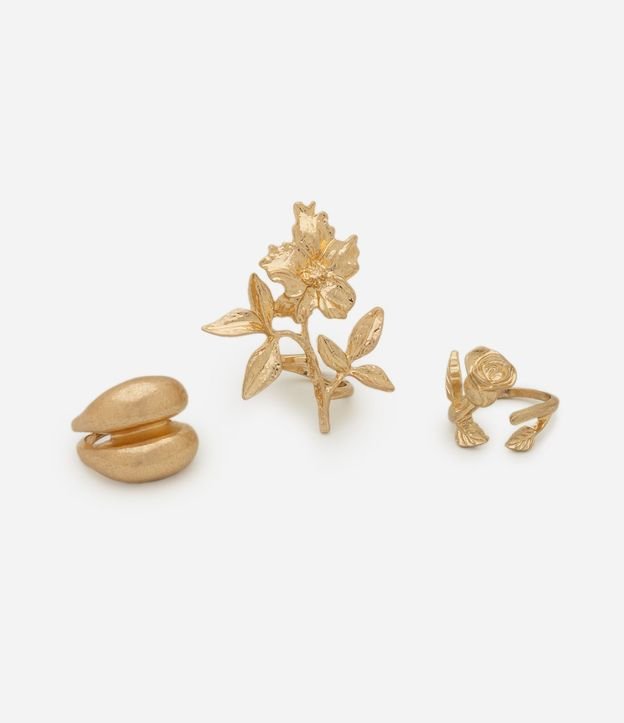 Kit 03 Anillos en Metal con Formato de Flor 2