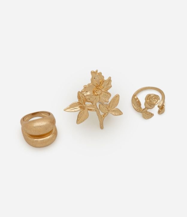 Kit 03 Anillos en Metal con Formato de Flor 3