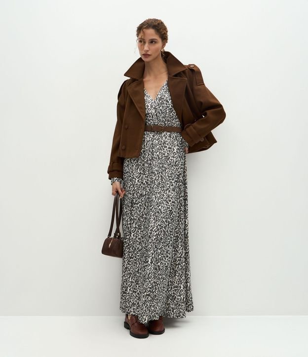 Vestido Midi Satinado con Cinturón en Gamuza 1