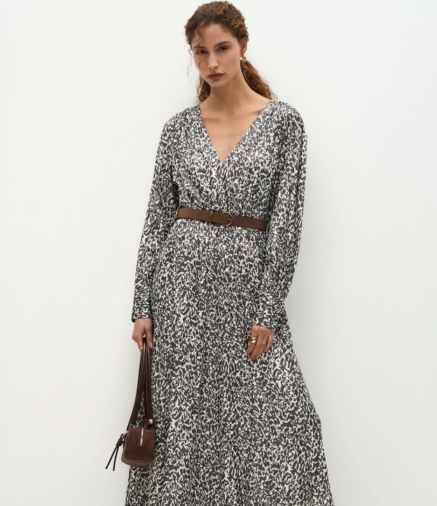 Vestido Midi Satinado con Cinturón en Gamuza 2
