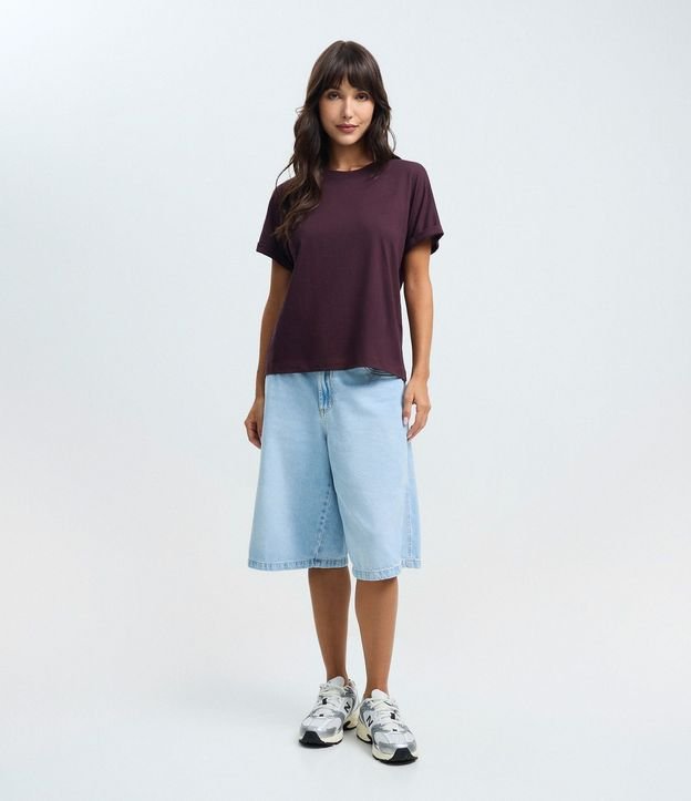 Blusa Básica con Manga Dobrada Corta en Algodón