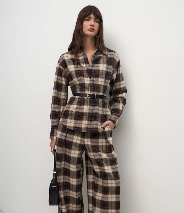 Pantalón Wide Leg Sastre con Estampa de Cuadros 2