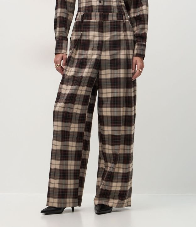 Pantalón Wide Leg Sastre con Estampa de Cuadros 3