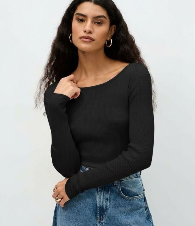 Blusa Básica Hombro a Hombro Traspasado en Punto