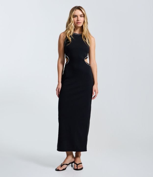 Vestido New Midi en Rib con Cut Out en la Cintura y Bies Contrastante