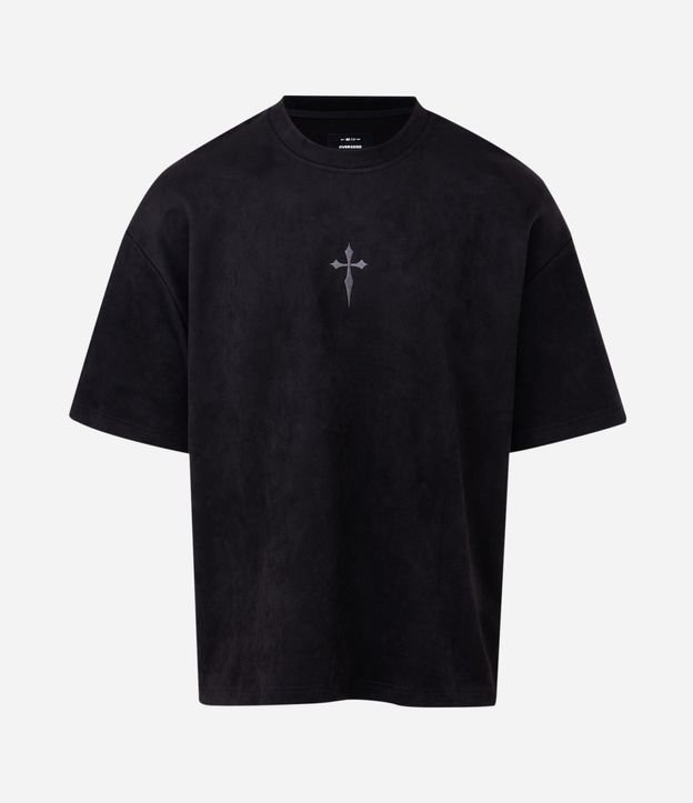 Remera Oversized en Gamuza con Bordado de Cruz Al Frente 5