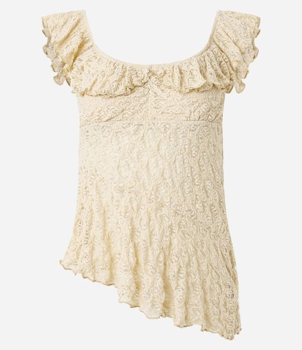 Blusa en Encaje Texturizada con Escote Cuadrado y Volados