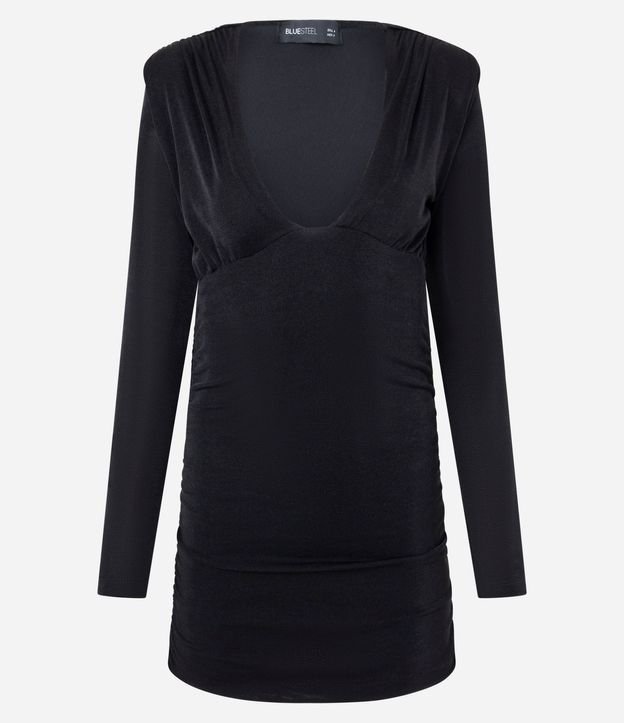 Vestido Fruncido Corto en Rib con Hombreras 4