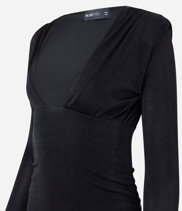 Vestido Fruncido Corto en Rib con Hombreras 5