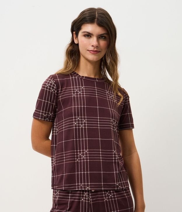 Blusa de Pijama en Peach Touch con Estampa de Cuadros