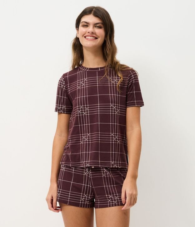 Blusa de Pijama en Peach Touch con Estampa de Cuadros 2