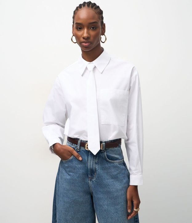 Camisa Alargada en Algodón con Corbata 2