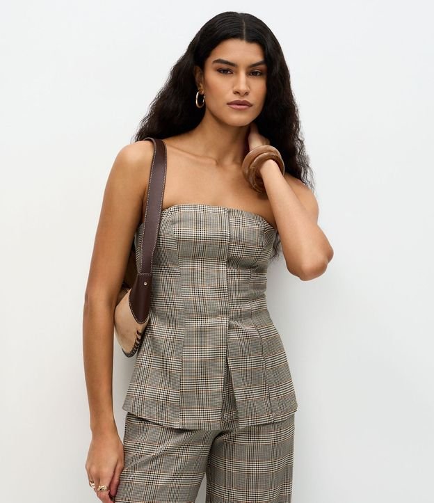 Blusa Sin Breteles Sastre con Estampa de Cuadros
