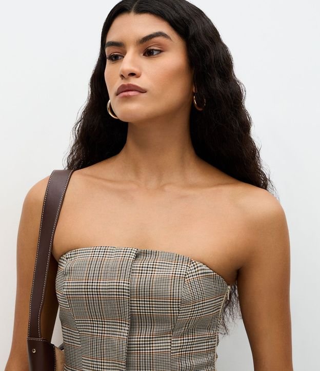 Blusa Sin Breteles Sastre con Estampa de Cuadros 3