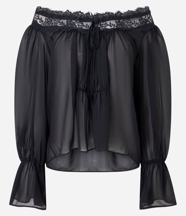 Blusa en Chiffon con Transparencia y Encaje Aplicada 5