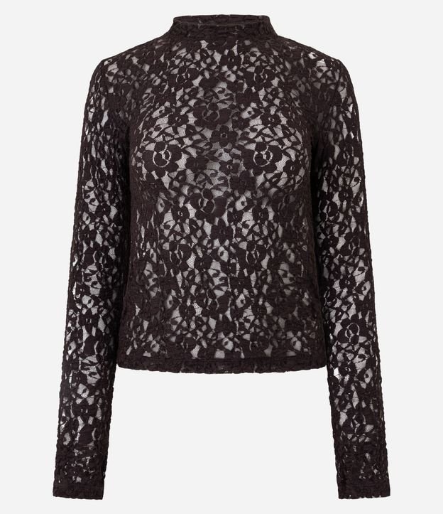 Blusa Segunda Pele en Encaje Texturizada con Manga Larga 5