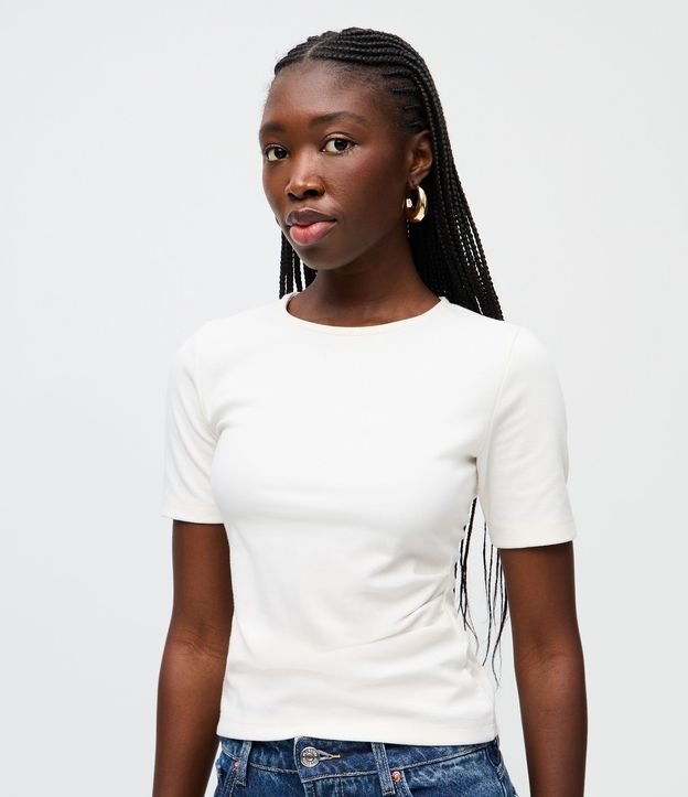 Blusa Manga Corta en Punto Roma con Pliegues Laterales 1
