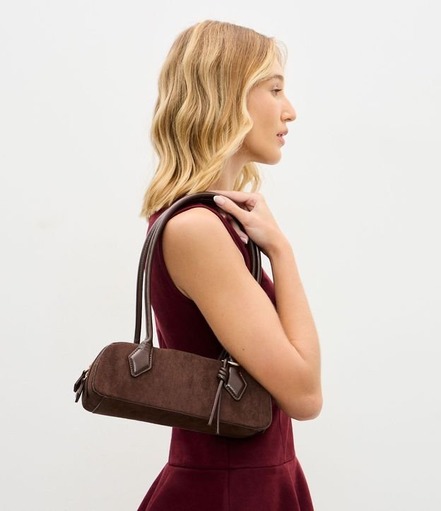 Cartera Shoulder Pequena en Gamuza con Asas Estructuradas