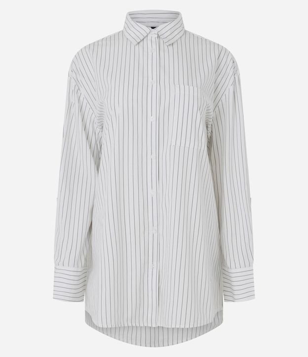 Camisa Alargada en Tricolina Rayada con Bolsillo Delantero 6