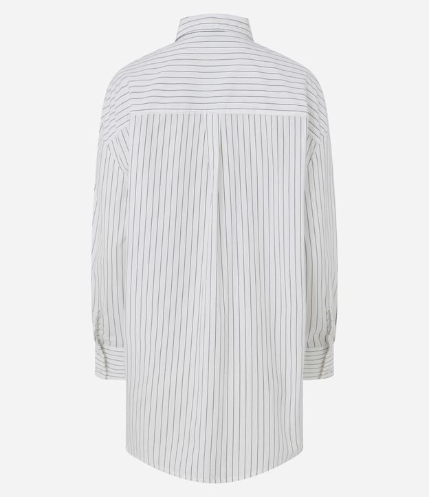 Camisa Alargada en Tricolina Rayada con Bolsillo Delantero 7