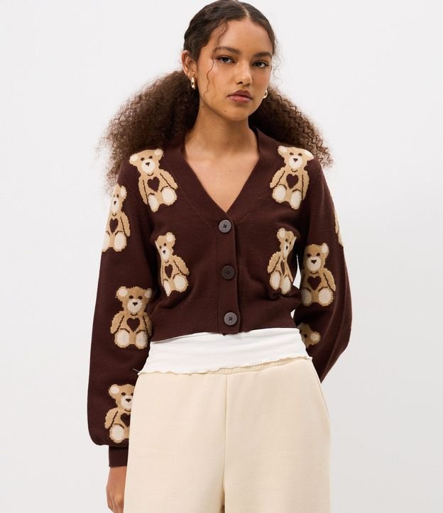 Cardigan Corto en Jacquard con Botones y Ositos en Repetición 3